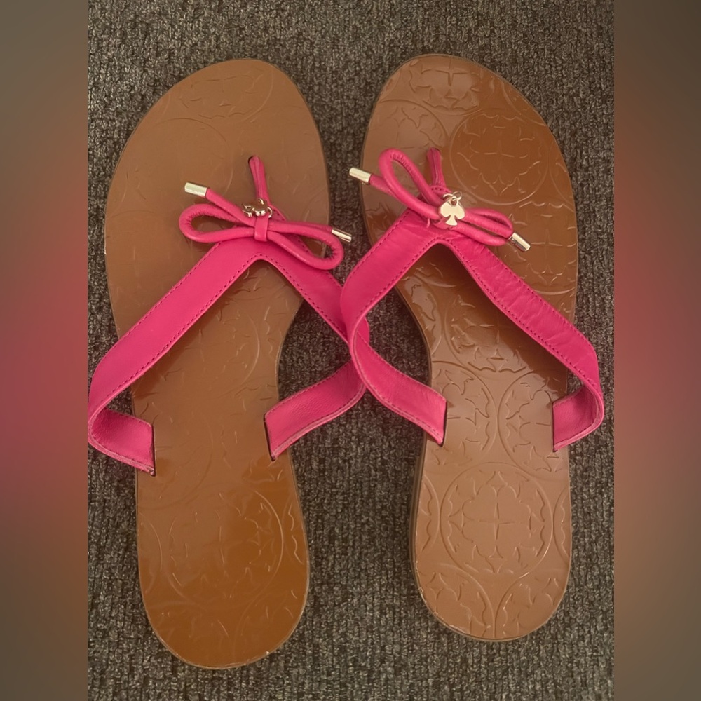 KATE SPADE NY Size 7.5‎ Pink Leather 'Charles' Bow Thong Sandals Barbie Pink